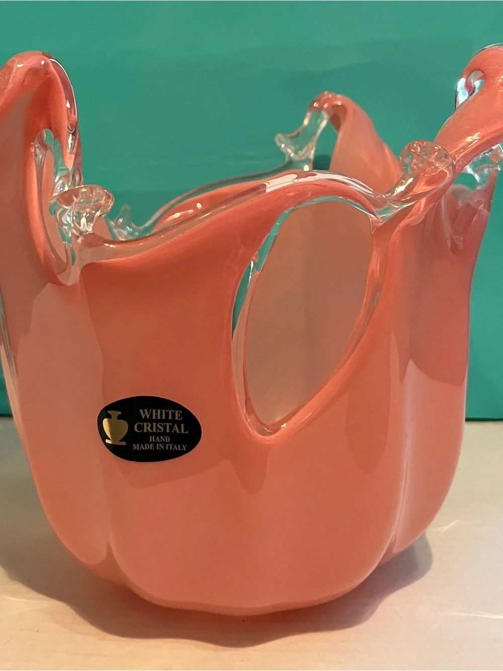 Murano Coral Pink Italian Art Glass Splash Wave Bowl